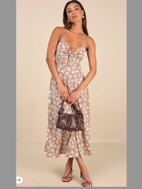 Lulu's Brown Floral Strappy Backless Maxi Dress Size XS **shipping discount**